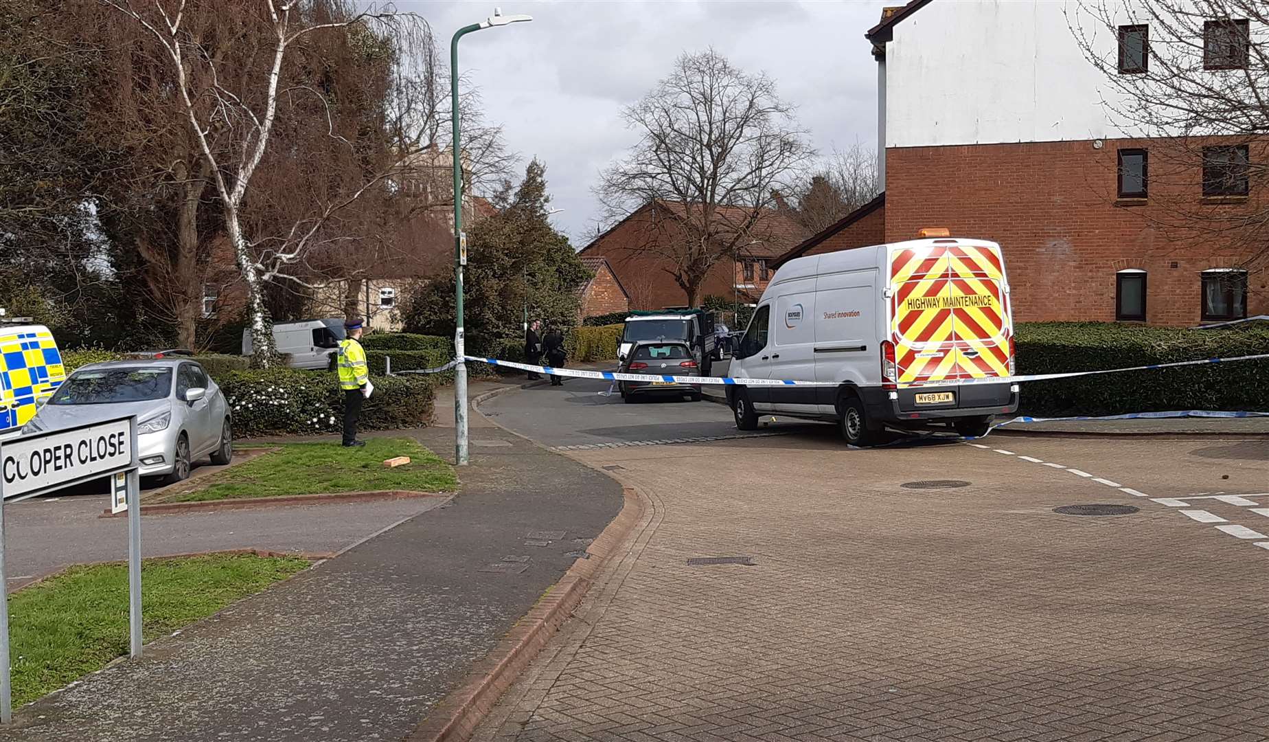 Police cordoned off an area outside Cooper Close, Greenhithe