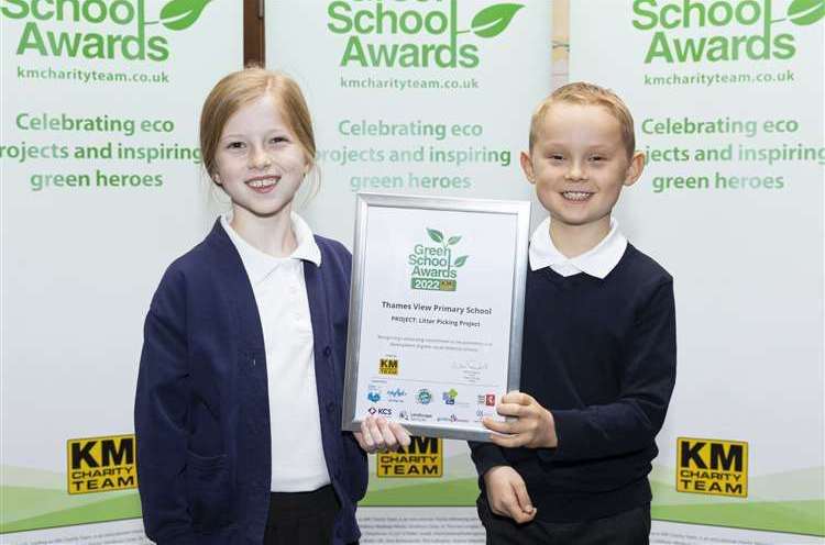 Emma Duncan and Ellis Smith of Thames View Primary School received a Green School Award for their litter picking project last year. Picture: Martin Apps