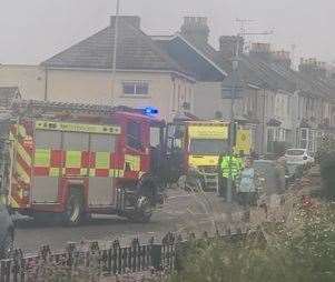 Emergency services at the scene in Ramsgate this morning. Picture: Debbie Dennison