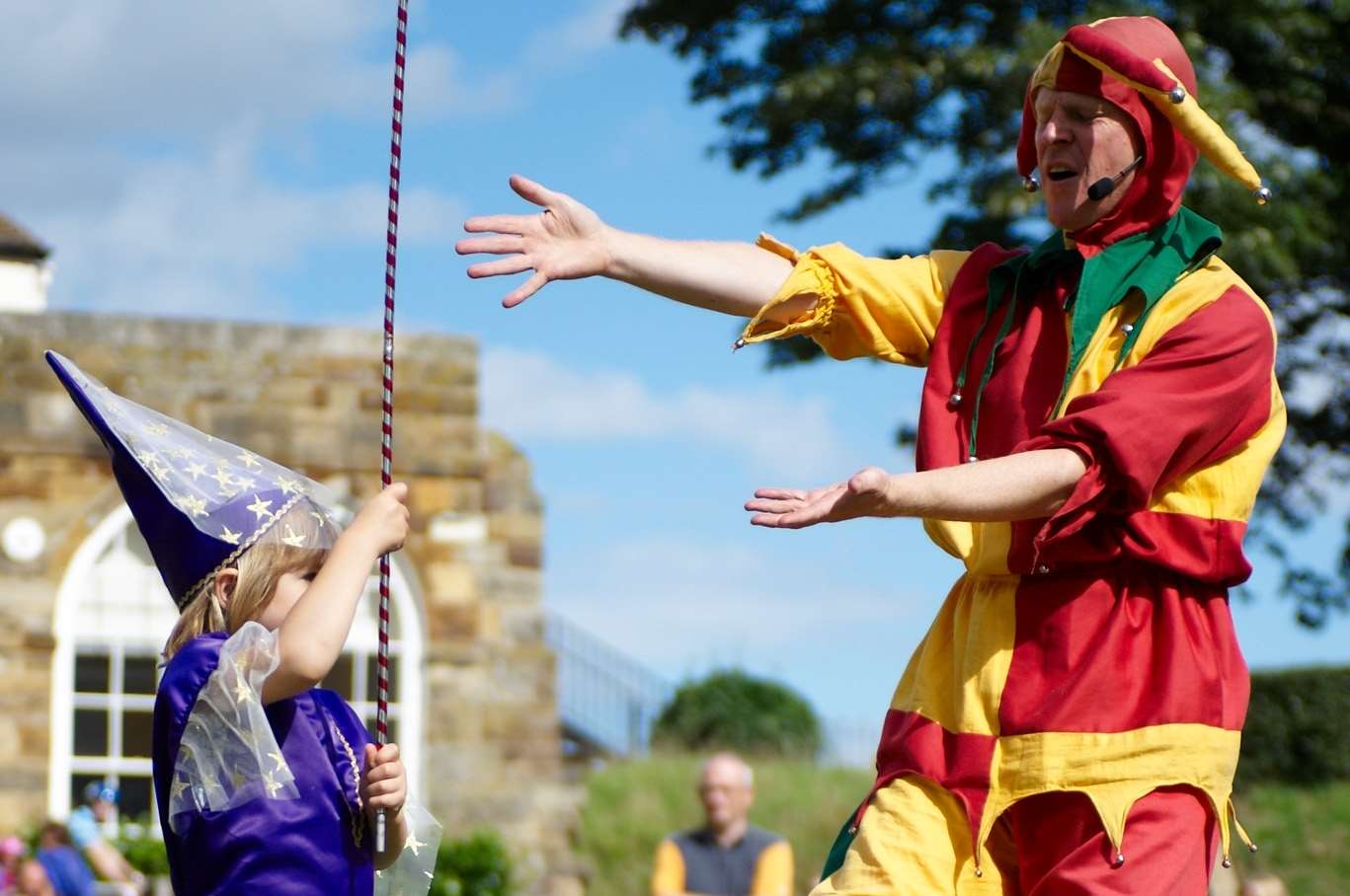 A Jester entertains at Tonbridge Castle