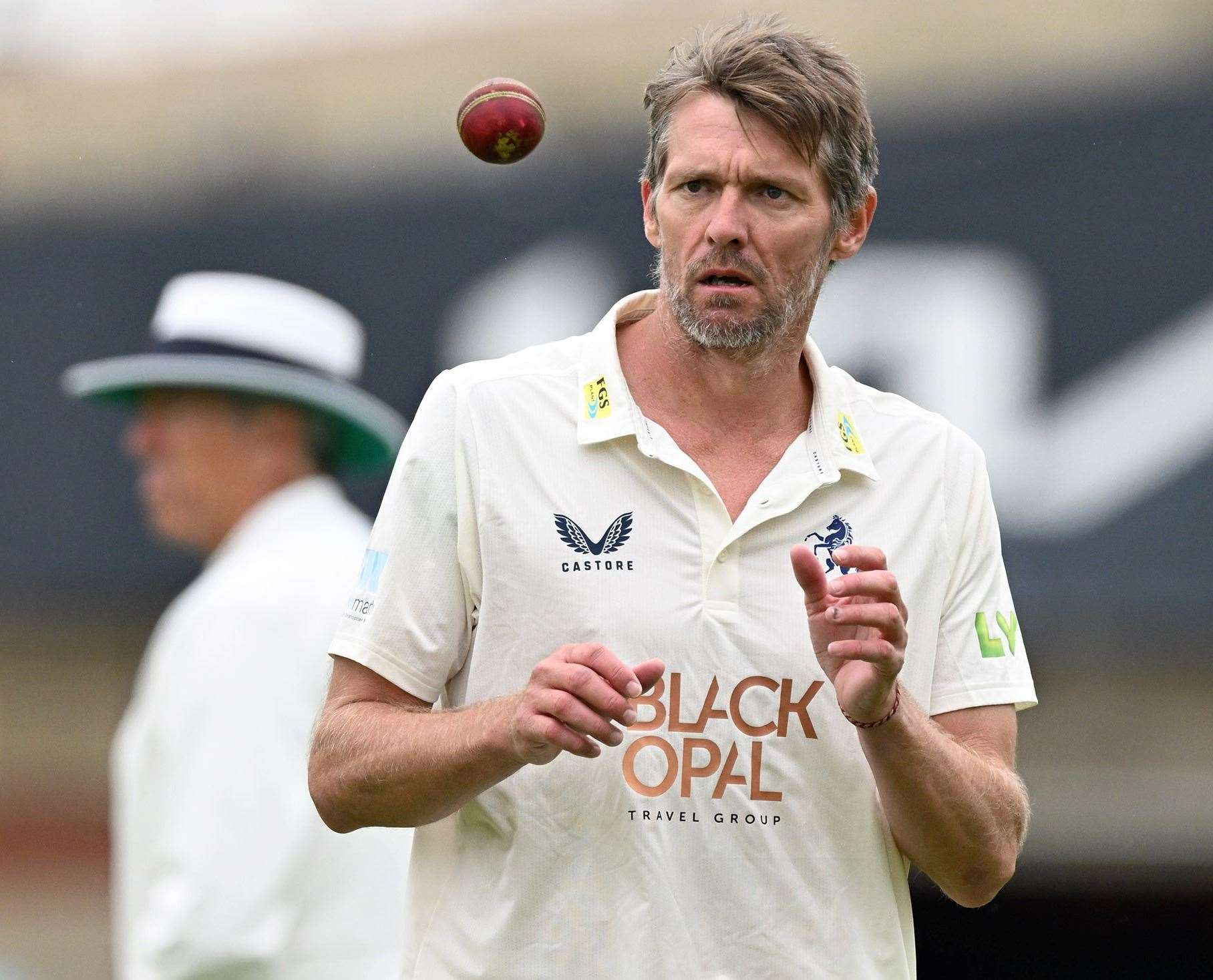 Michael Hogan – the 42-year-old bowler limped off on the first day of Kent’s match against Somerset, adding to their injuries to their depleted bowling attack. Picture: Keith Gillard