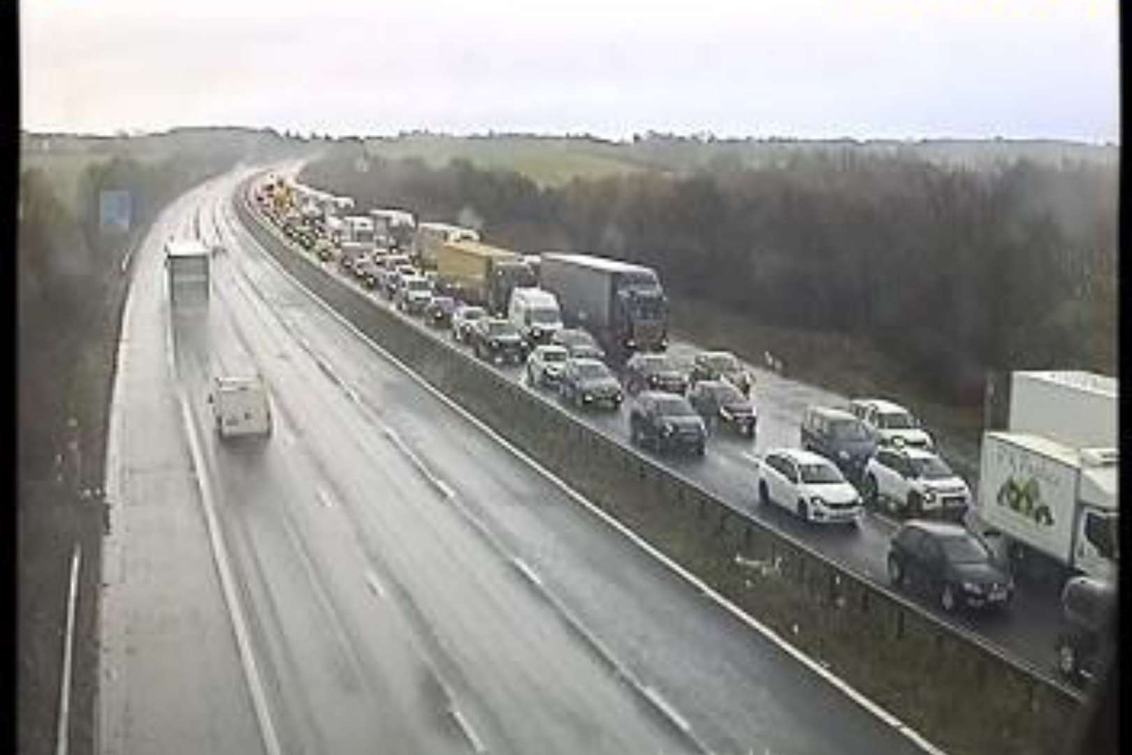 A crash on the M20 is causing severe tailbacks. Photo: Highways England