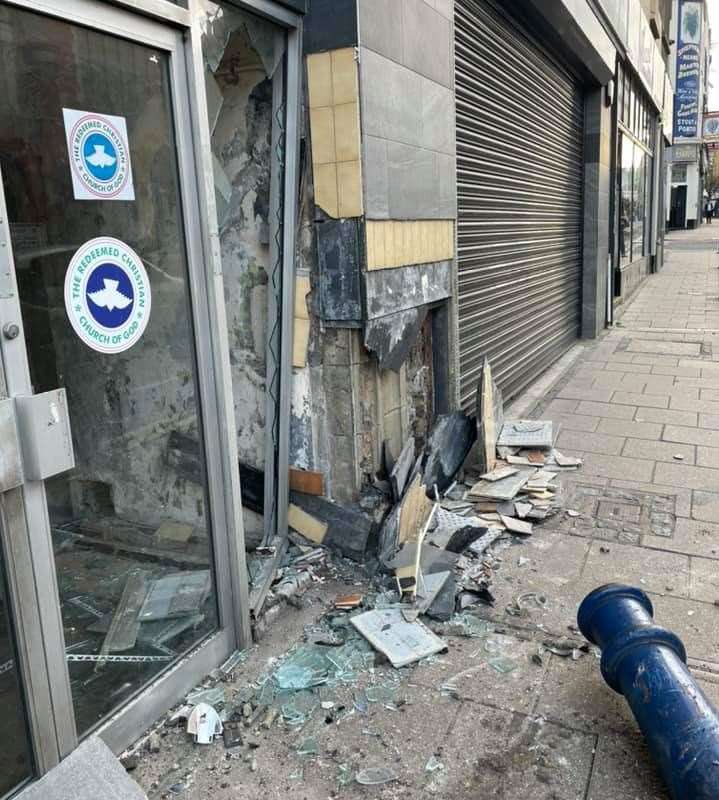 An Audi crashed into the side of a fishing supplies shop in Milton Road, Gravesend