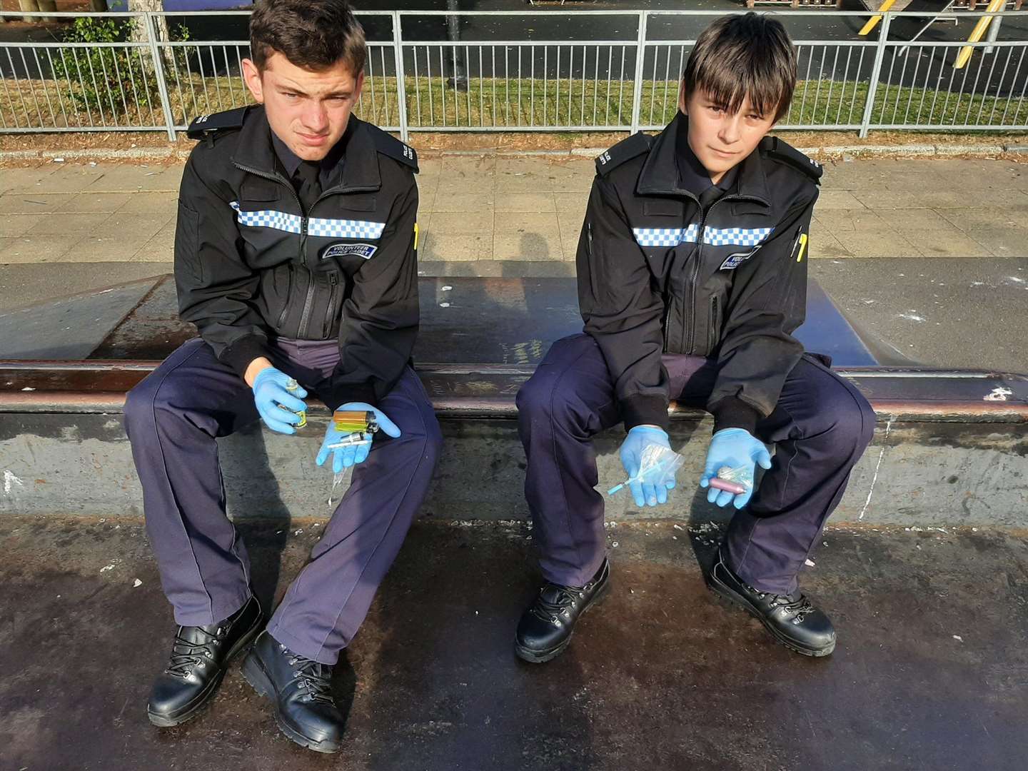 Volunteer police cadets removed needles and other items from Pencester Gardens in Dover. Photo: Kent Police