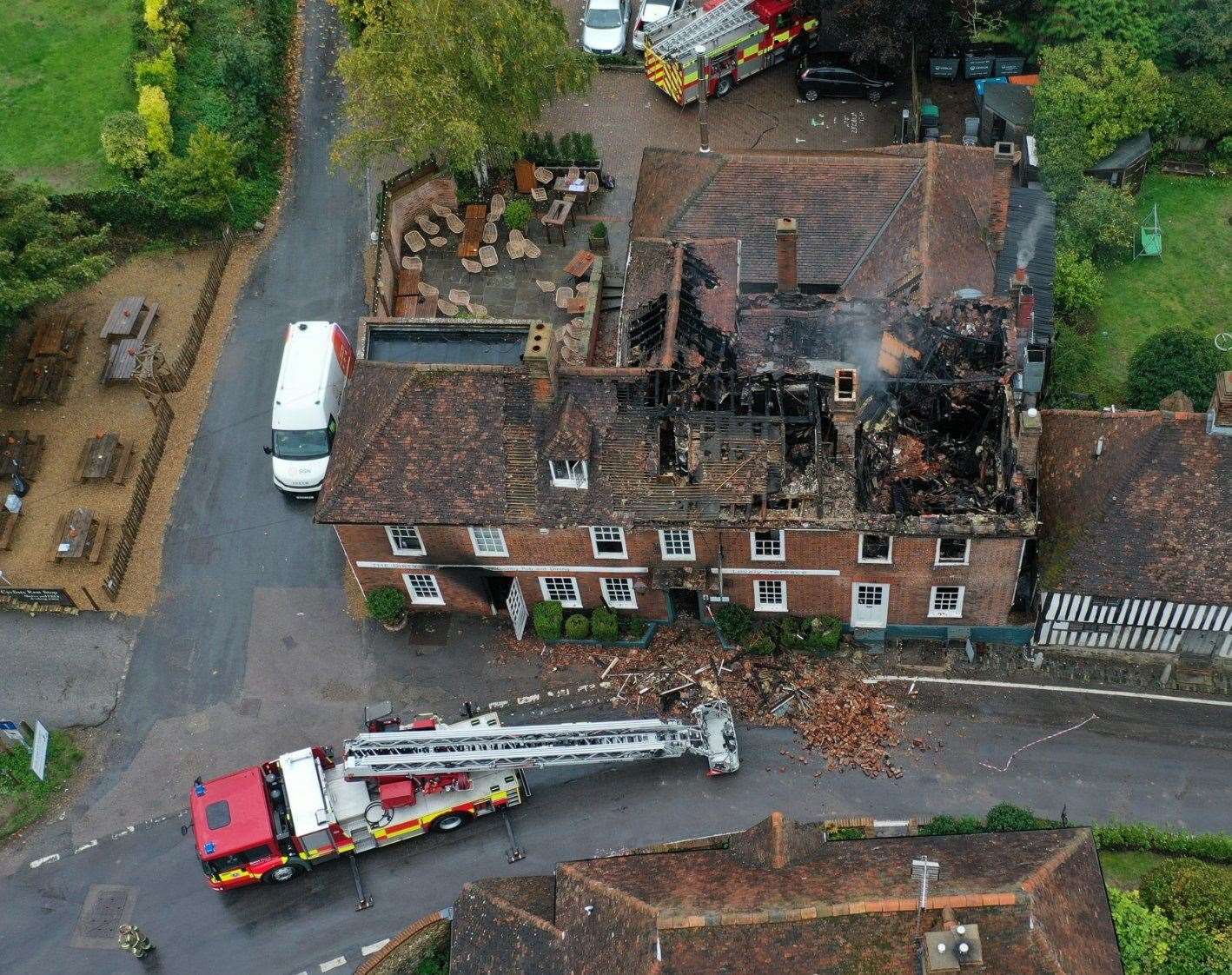 Part of the historic pub's roof was completely destroyed. Picture: UKNip