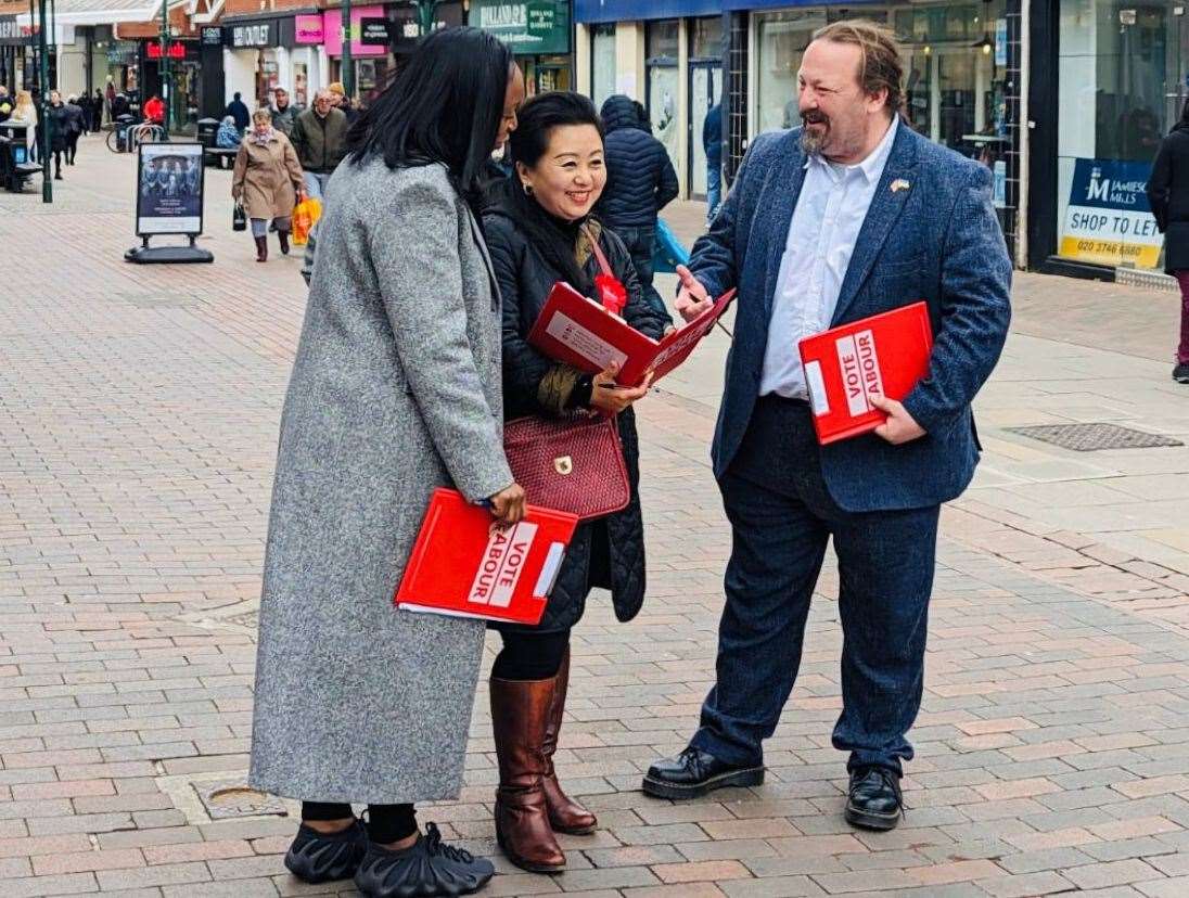 From left, Damola Animashaun, Nina Gurung and Vince Maple, Labour's candidates in Chatham Central and Brompton ward
