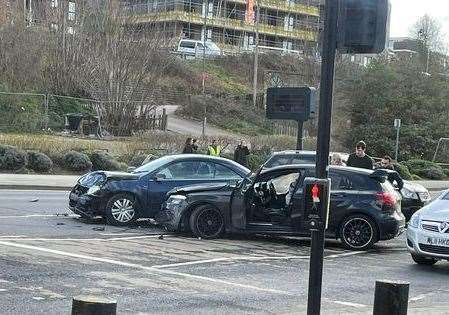 The aftermath of the crash in The Brook, Chatham. Picture: Katie Wooding