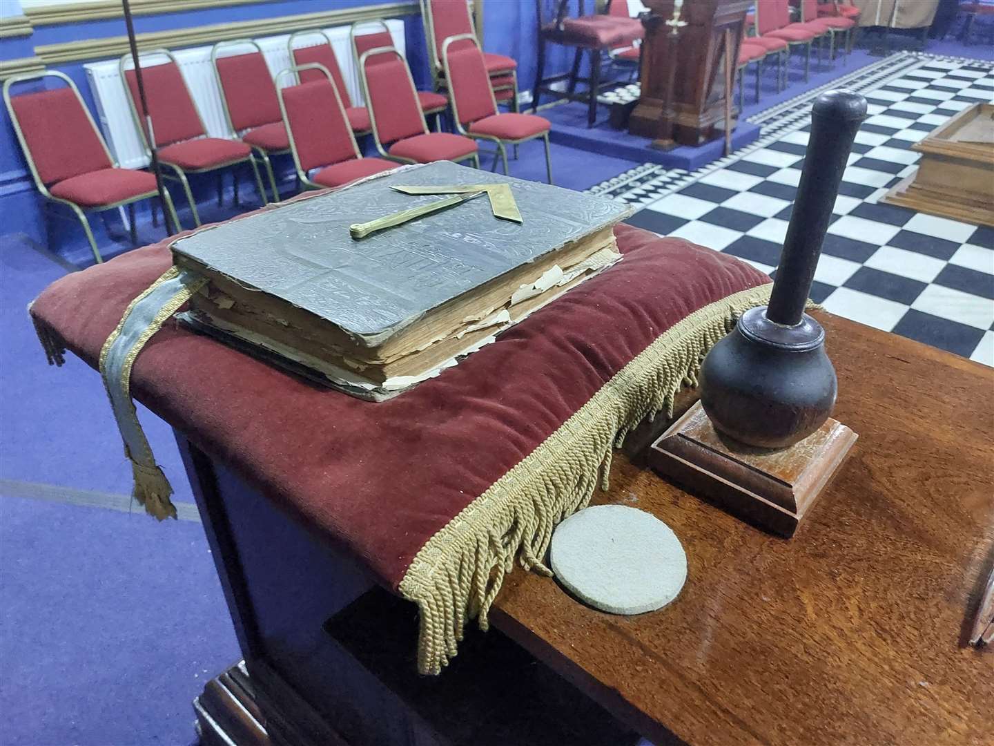 A 258-year-old bible lies on a table in front of the throne