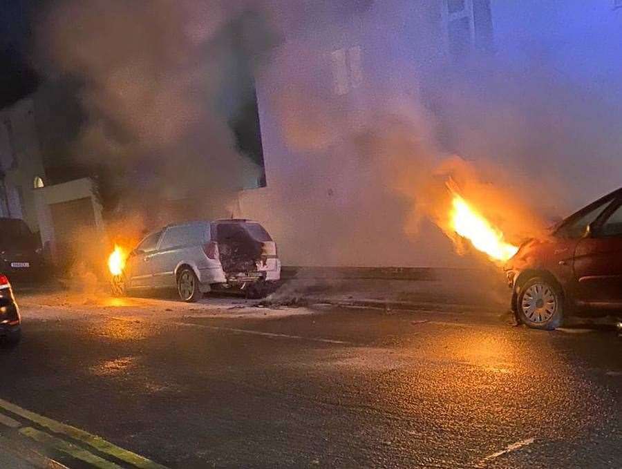 Multiple cars were on fire in Ramsgate. Picture: Natalie Stephens