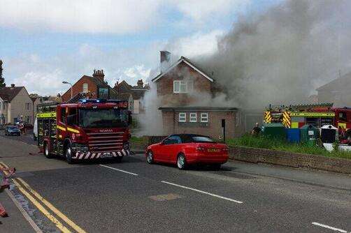 Firefighters at the scene of the derelict Cherry Pickers pub in Folkestone. Picture: Kent 999s