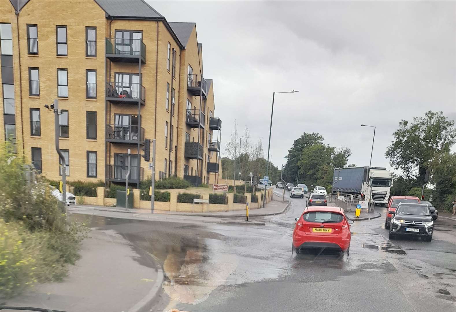 A flooded road in Greenhithe due to a burst pipe Photo: Liz Edgar