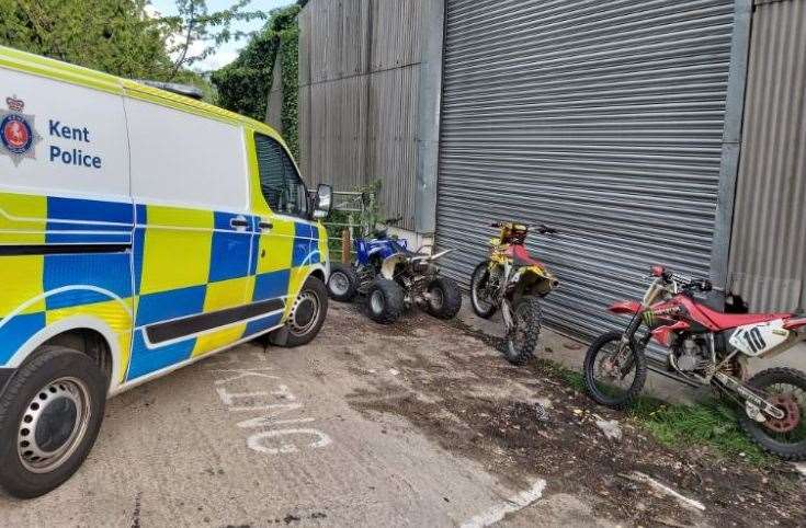 Kent Police officers seized two uninsured off-road bikes and a quad bike on Boxley Road, Boxley