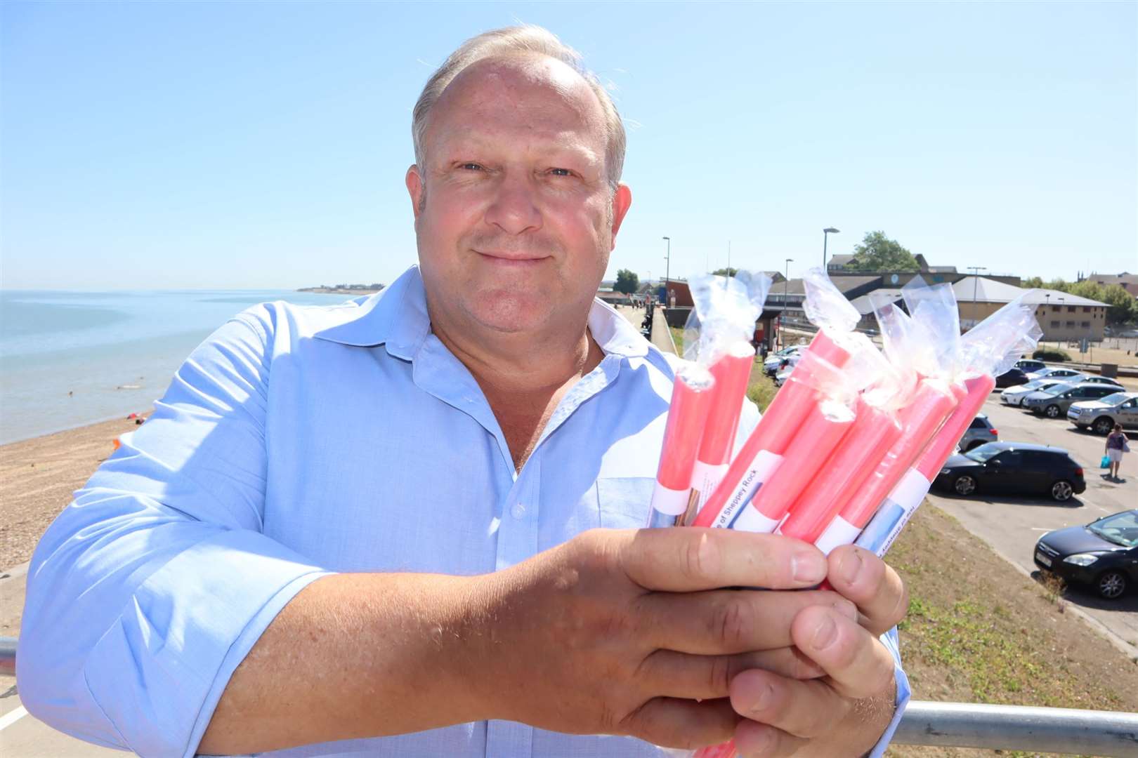 Sheppey businessman Sean D'Alton and his sticks of Sheppey rock to give away (40993063)
