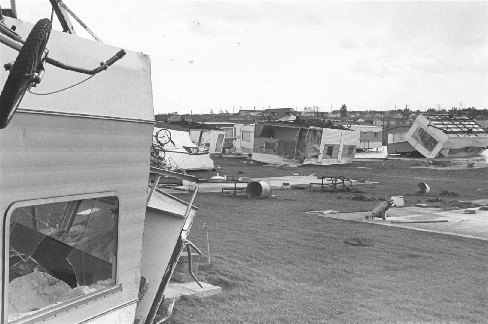 Dozens of caravans were blown over at the White Horse leisure caravan park in Leysdown on the Isle of Sheppey when the Great Storm hit in October 1987