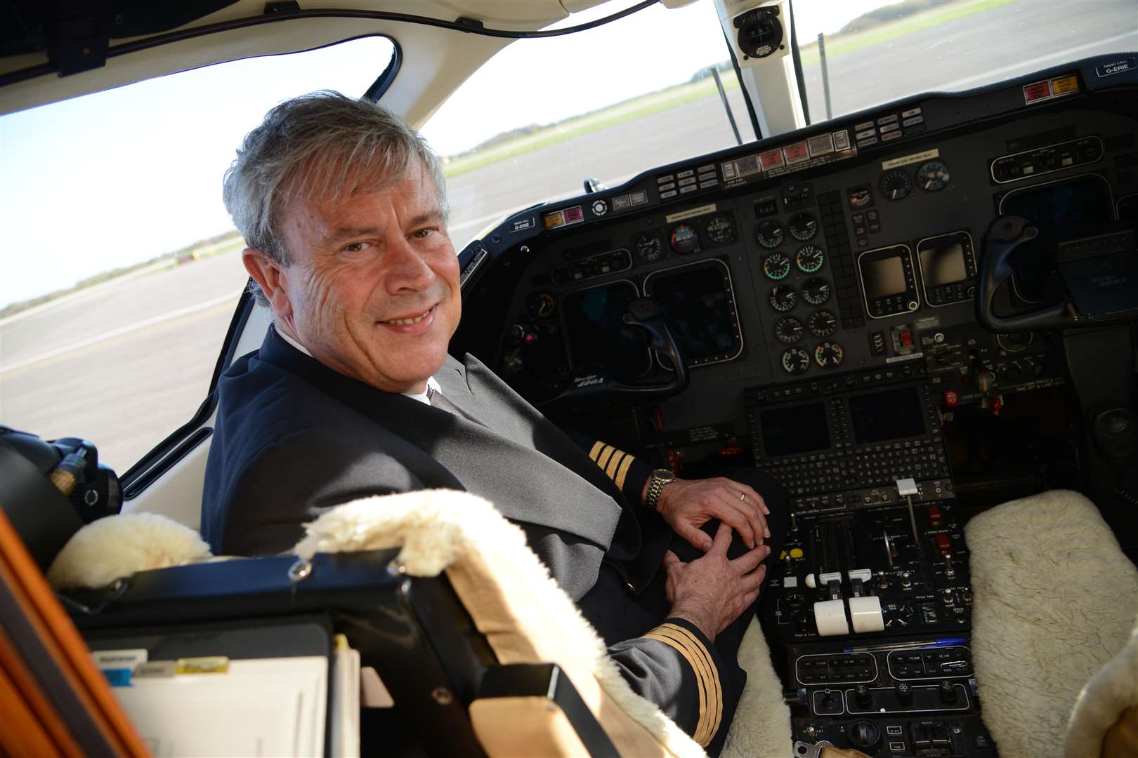 World Executive Airways chief executive Captain Jonathan Gordan at the helm of the firm's executive jet