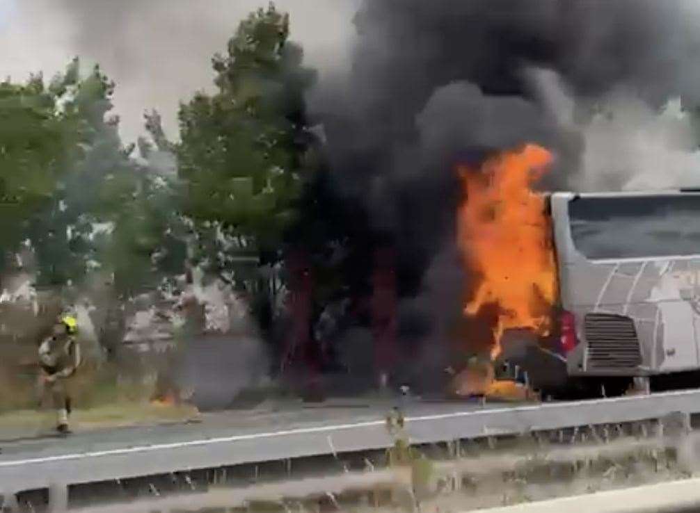 A coach fire has caused havoc on the M2 coastbound today