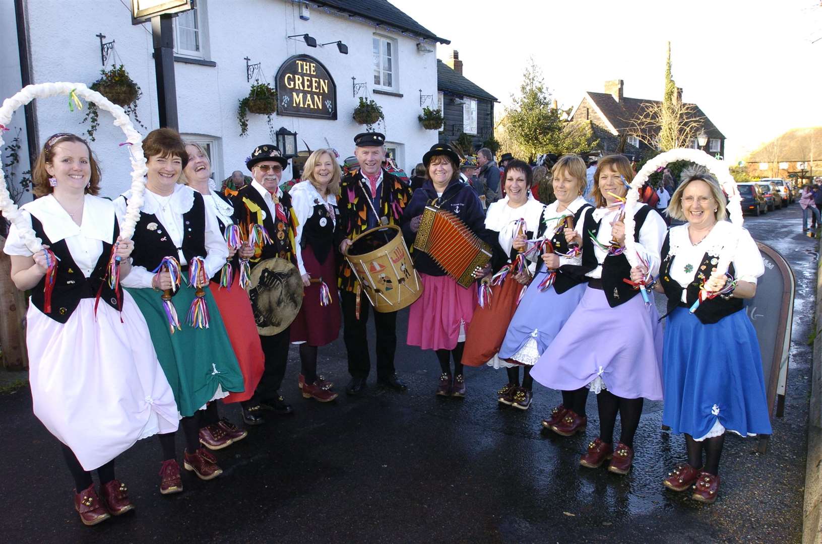 Morris dancing day at the Green Man Pub in Hodsoll Street, Meopham, in January 2007. The pub burnt down in 2021 after being hit by lightning