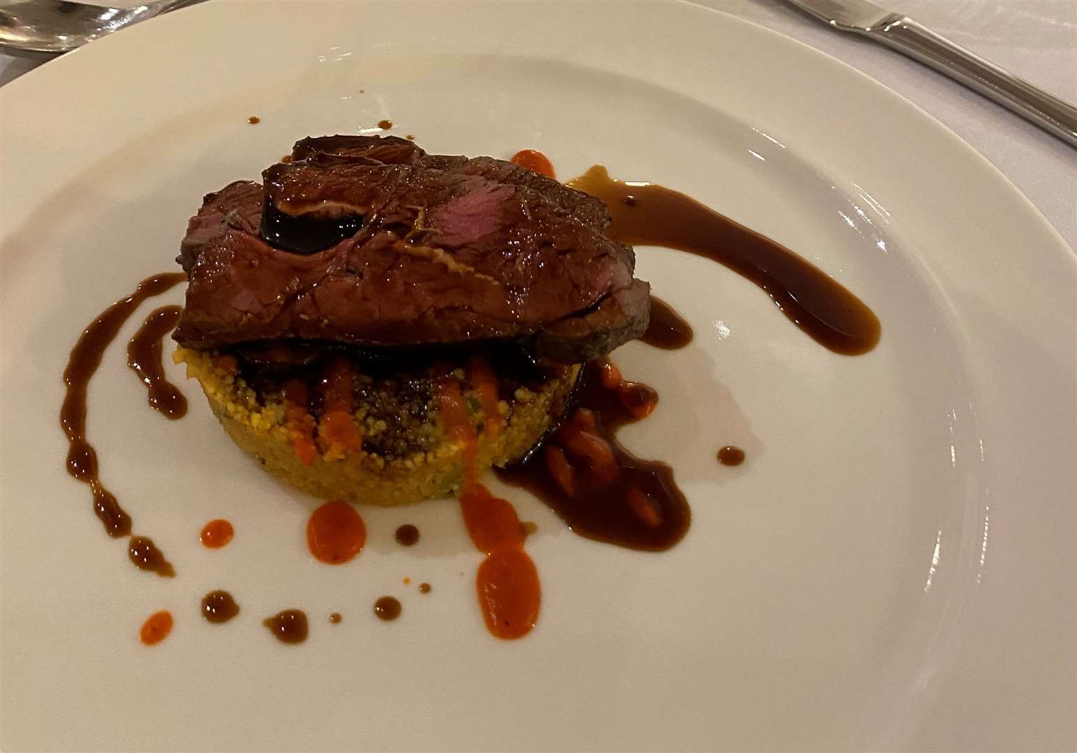 Rump of lamb paired with a pinot noir made by Simpsons - it is rare for vineyards in England to be making red wines due to the climate