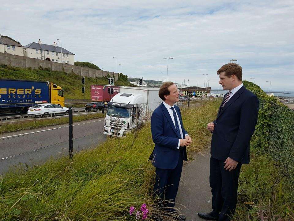 Kent Police and Crime Commissioner Matthew Scott is worried about the effect of Brexit on roads near the ports. Pictured with Dover MP Charlie Elphicke