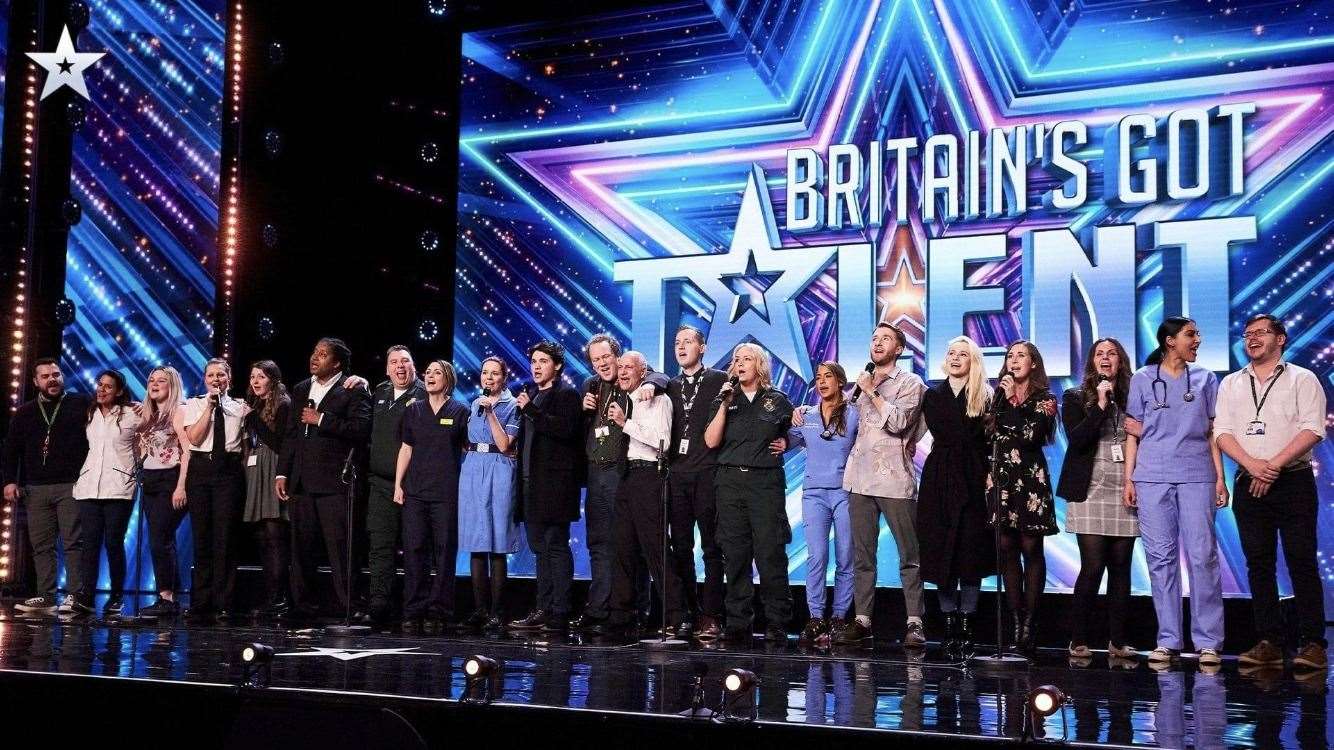 Ryan Weeks, far left with the Frontline Singers on ITV's Britain's Got Talent