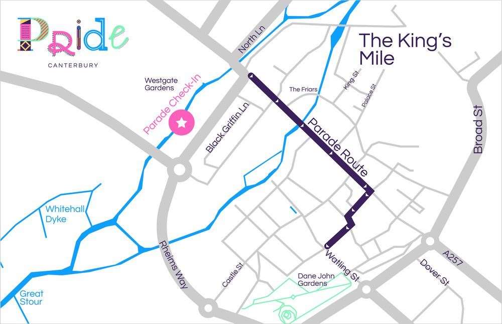 The parade route for Canterbury Pride 2023. Picture: Canterbury Pride