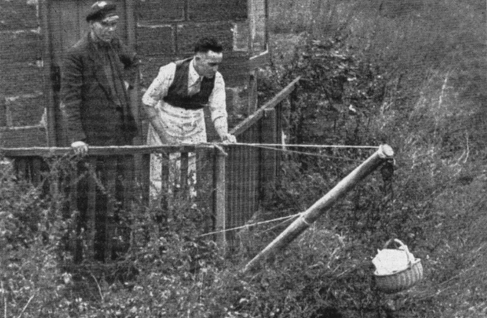 Provisions being lowered into the tunnels