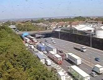 Queuing traffic on the M25 from Swanley towards the Dartford Crossing after a tunnel was blocked. Picture: Highways England