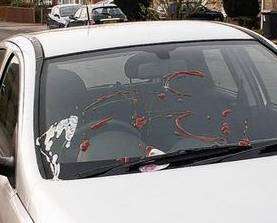 Ketchup and mayonnaise sprayed across a car windscreen in St Michael's Road, Canterbury