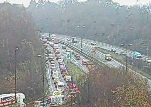 Traffic is building Maidstone-bound on the A229 Blue Bell Hill. Picture: National Highways