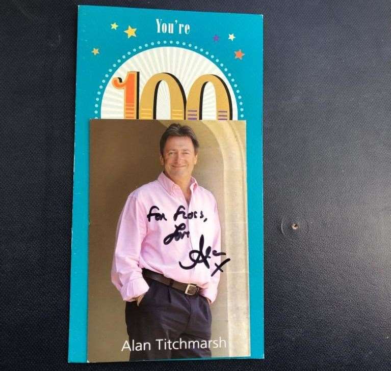 Florence Cork's birthday card from Alan Titchmarsh came with a signed photo