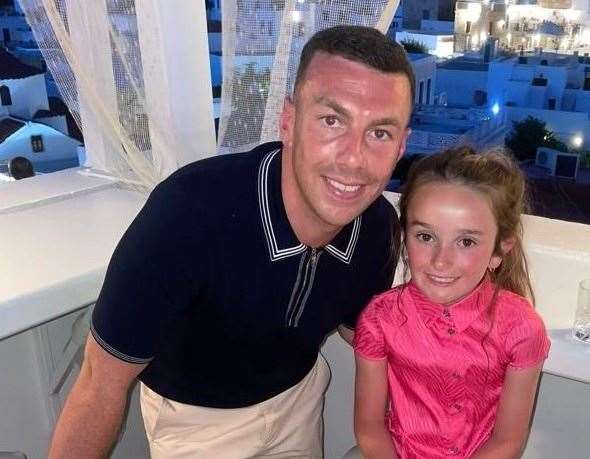 Mitchell his niece Layla who has motivated his challenge. Picture: Brain Tumour Research