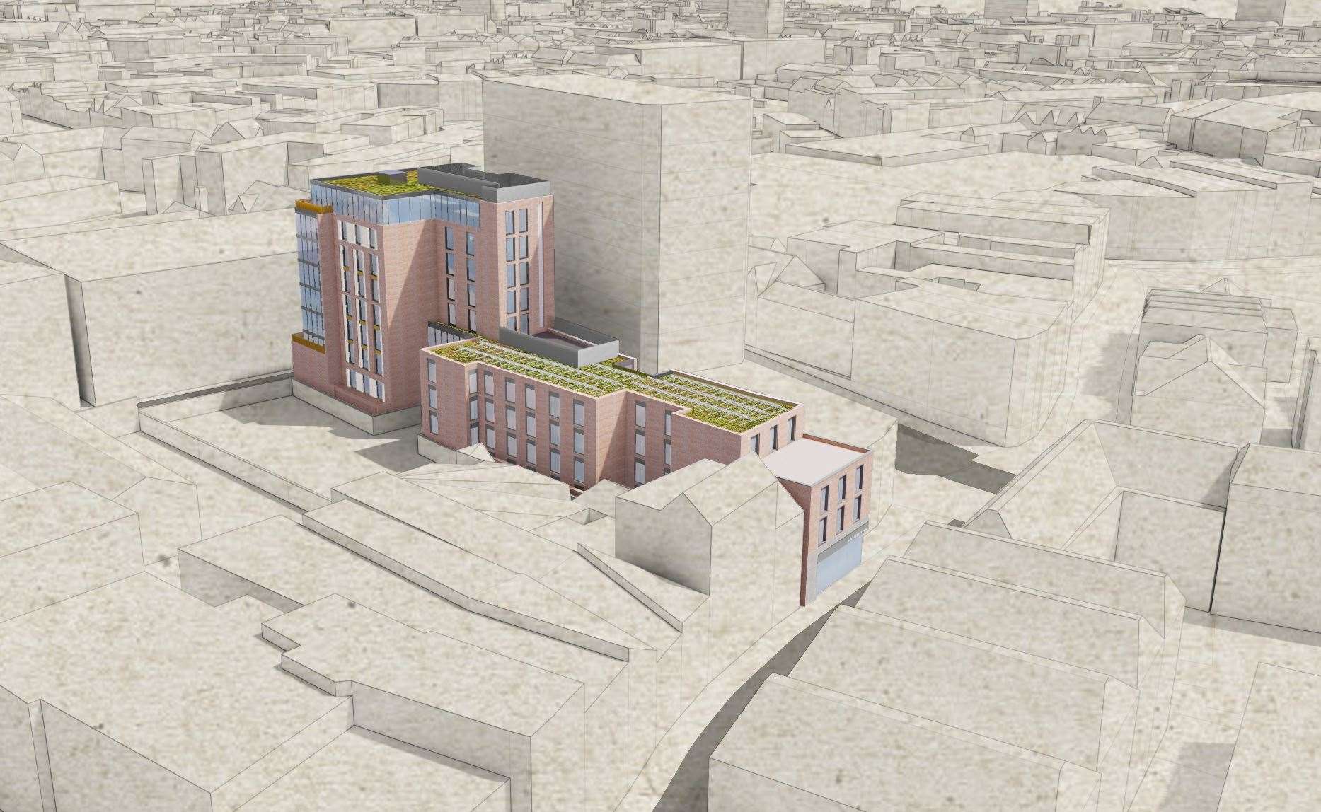 Aerial views of 2019 plans for hotel in Week Street, Maidstone. Picture: Dexter Moren Associates