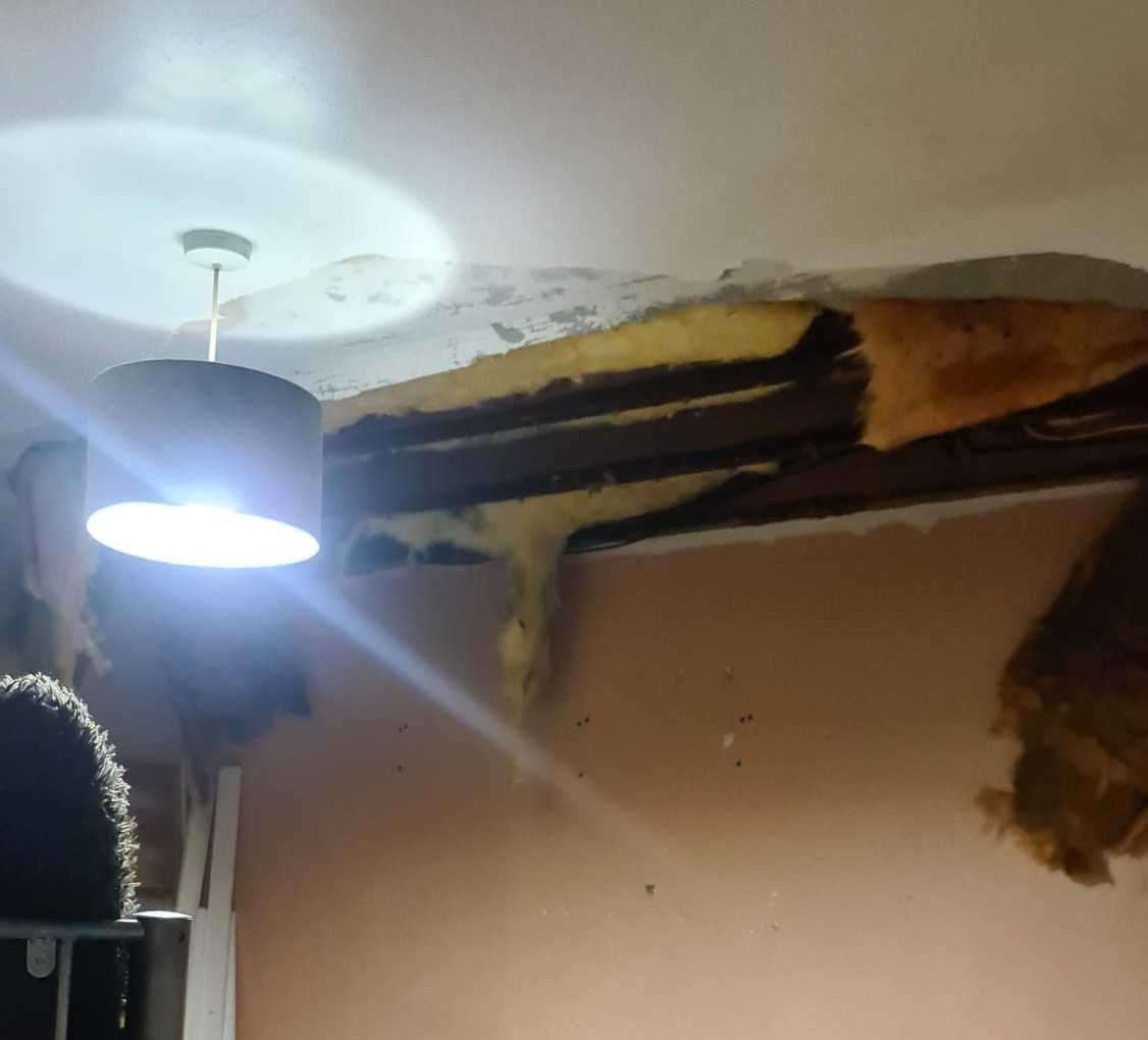 Miss Johnson fears if the roof is not fixed quickly, water will start leaking from her living room ceiling which is under the affected bedroom. Picture: Kelly Johnson