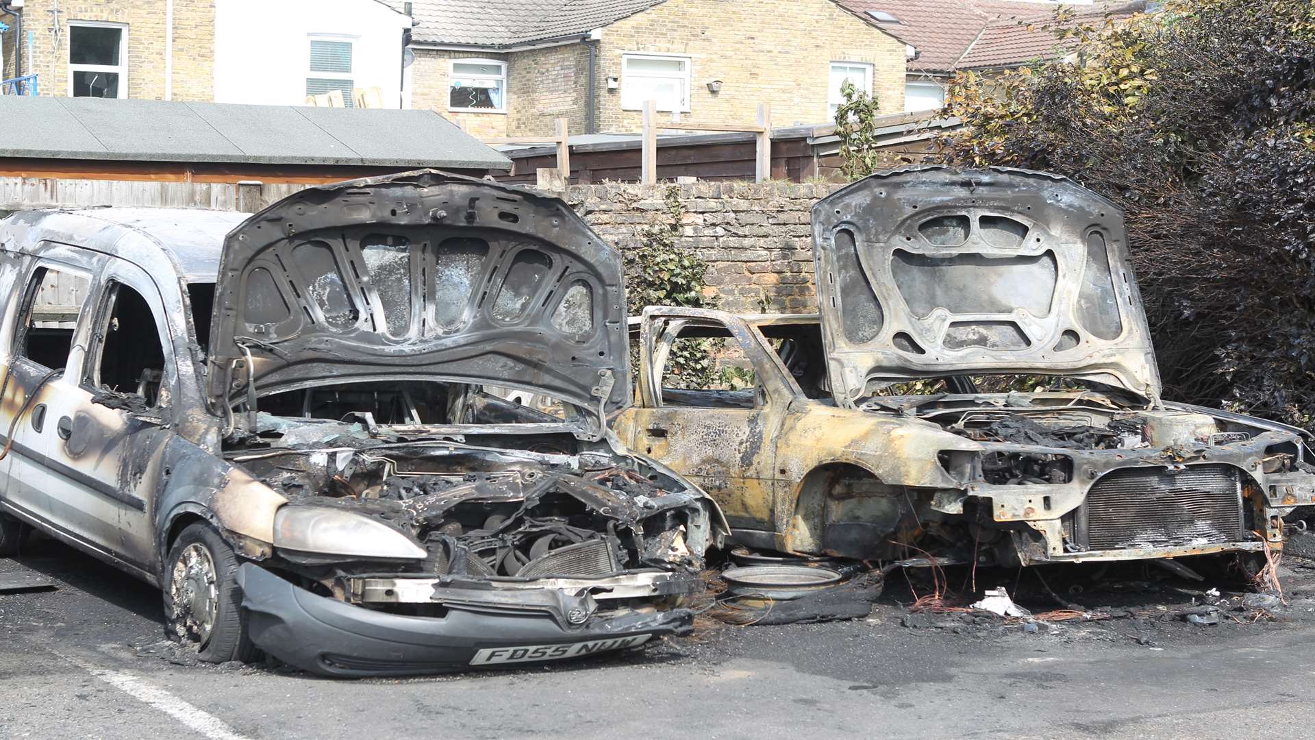 The cars were set alight in the car park off Rocfort Road. Picture: John Westhrop