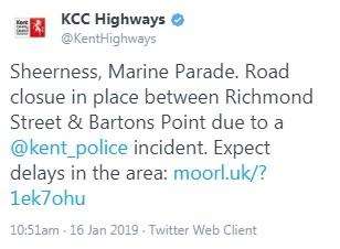 Warning of delays issued by Kent Highways (6560814)