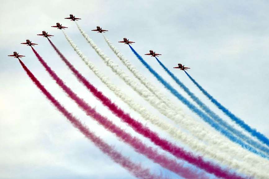The Red Arrows in action at Folkestone Airshow