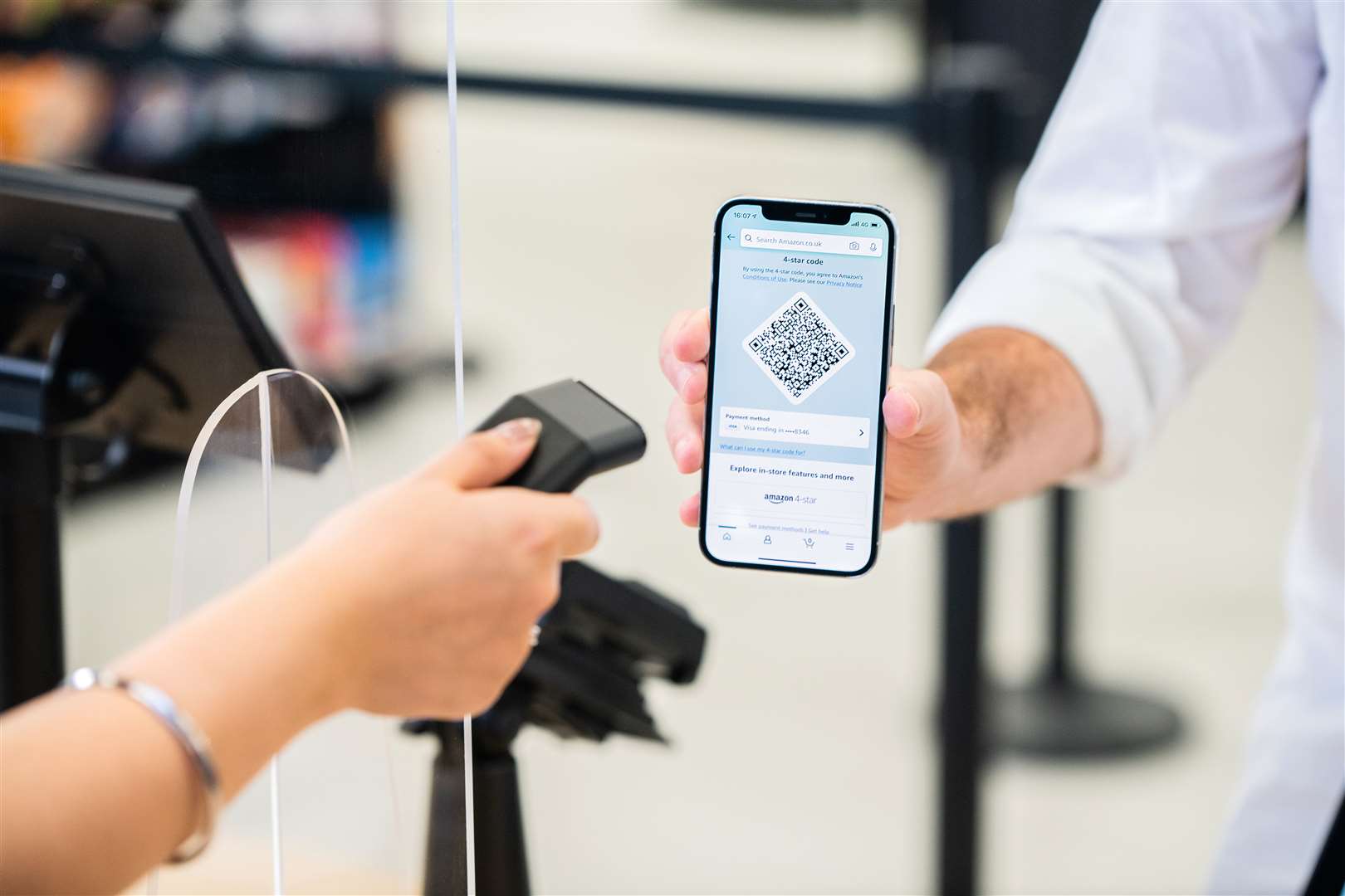 Items can be paid for using a QR code which is linked to the customer's Amazon account. Photo: Amazon