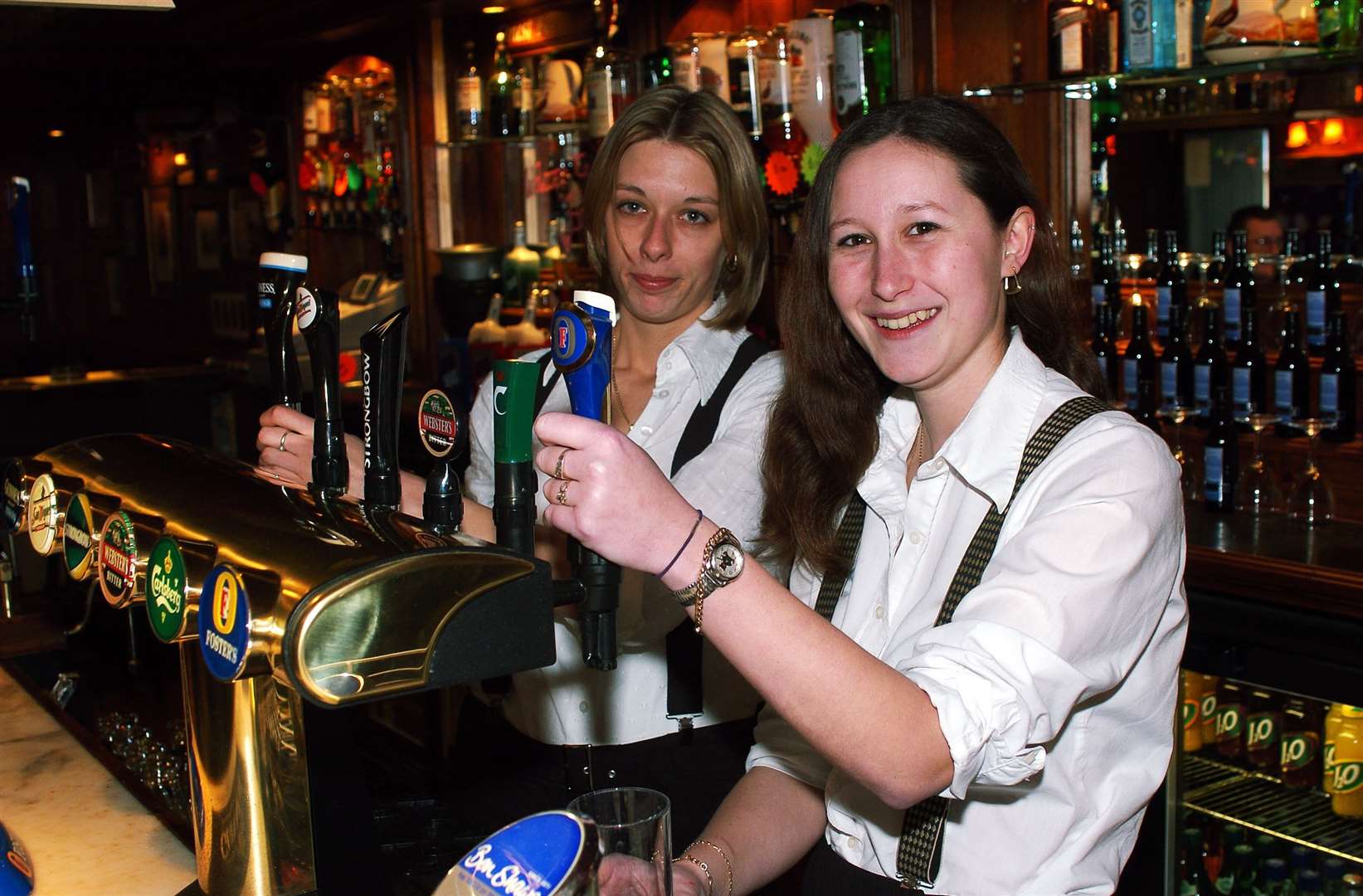 Theresa Gent and bar supervisor Karen Hollett at Braces Ramsgate in 2005