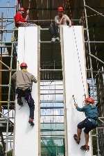 Action at the ice climbing wall. Picture: JOHN WESTHROP