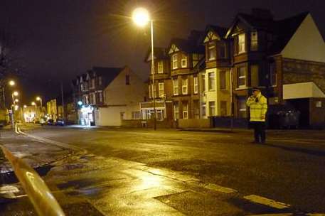 Police sealed off the bottom half of Dover Road after the stabbing. Picture @Kent_999s