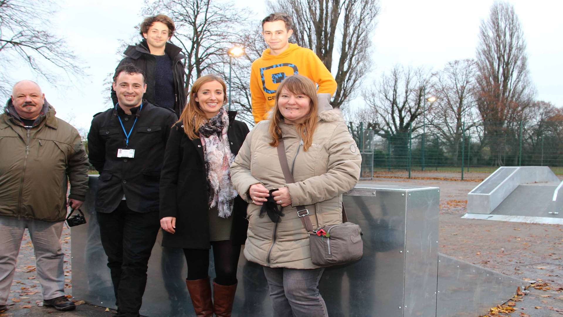 Members of StreetSide Community Group with members of the council at the new look skatepark