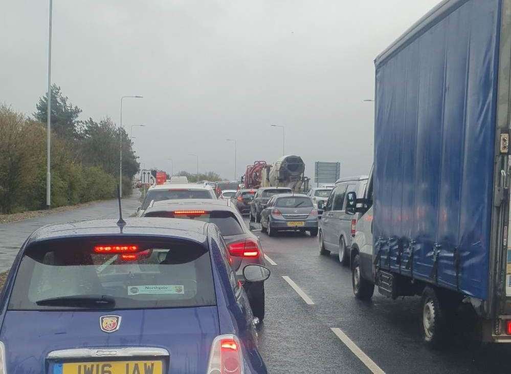 Delays in the area following a crash on the A2070 Bad Munstereifel Road in Ashford. Picture: Paul Fothergill