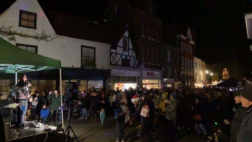 The crowds gathered in Market Street for the switch on