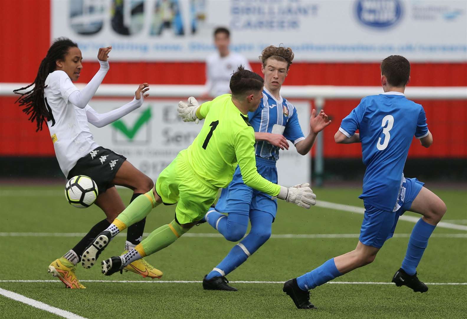 Goalmouth action during the Kent Merit Under-14 Boys Cup Final. Picture: PSP Images