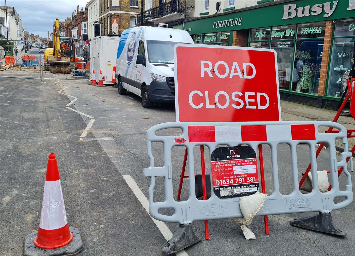 Herne Bay High Street has been partially closed for sewer repair works and Southern Water cannot say when they will end