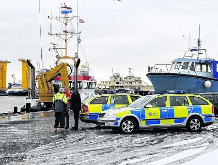 Police at Ramsgate harbour on Friday after a man's body was pulled from the water. Picture: Paul Amos