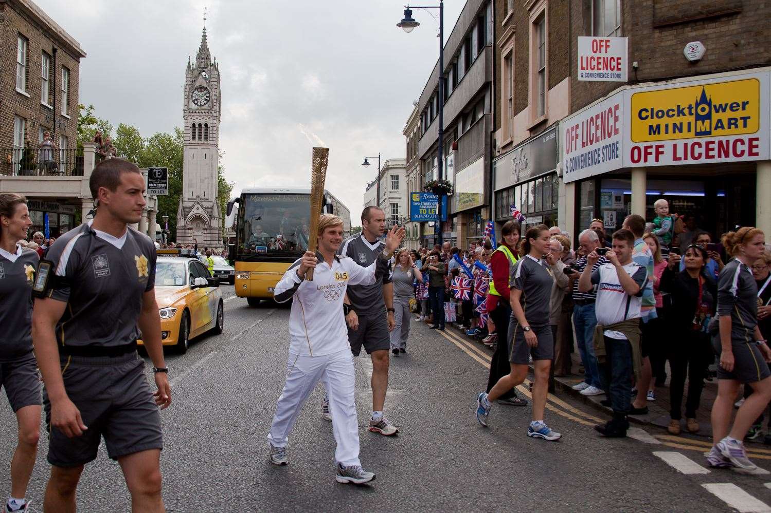 The Olympic torch travels through Gravesend town centre. Pic: Ian Marriott Smith