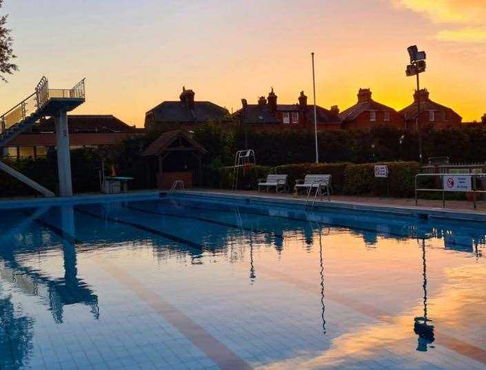Faversham's outdoor pool at sunset. Picture: Faversham Pools