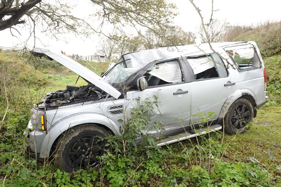 The Land Rover Discovery which crashed through a fence on Dover's Western Heights.