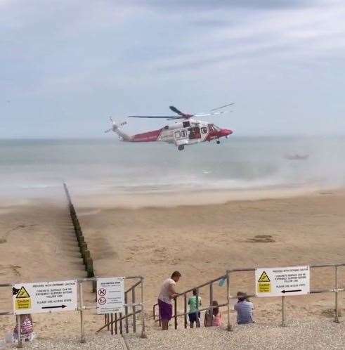 The Search and Rescue Helicopter landed on the beach. Photo: Jade Stevens
